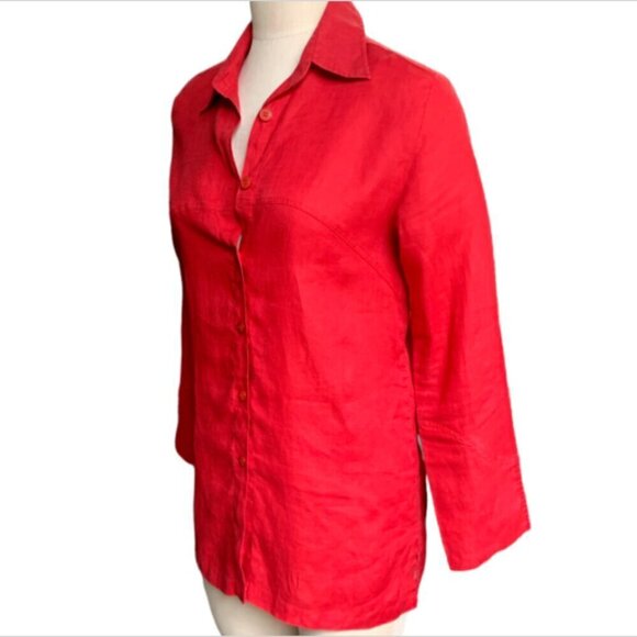 MOBACO Egyptian Linen Button Front Tunic Top Womens Sz 2 Red 52H - Picture 4 of 9